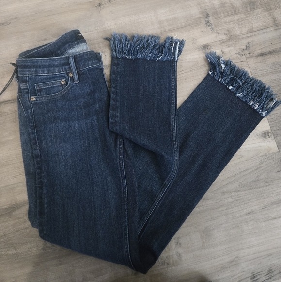 Cult Of Individuality New York Dark Blue Frayed Hem High Rise Ankle Jeans sz 25 - Picture 3 of 15